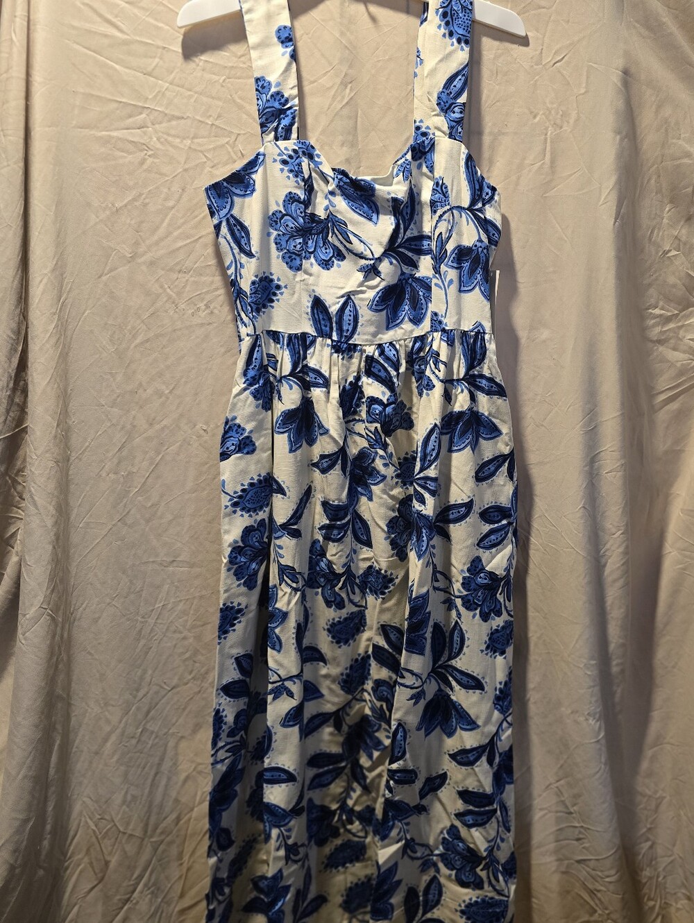 Blue Floral Midi Dress - White and Blue Summer Dress